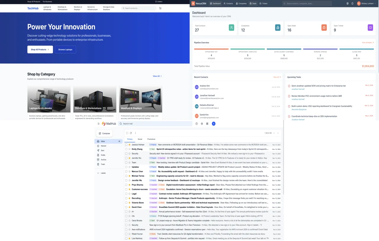 合成環境ファクトリーで生成されたさまざまなWebアプリケーションの例