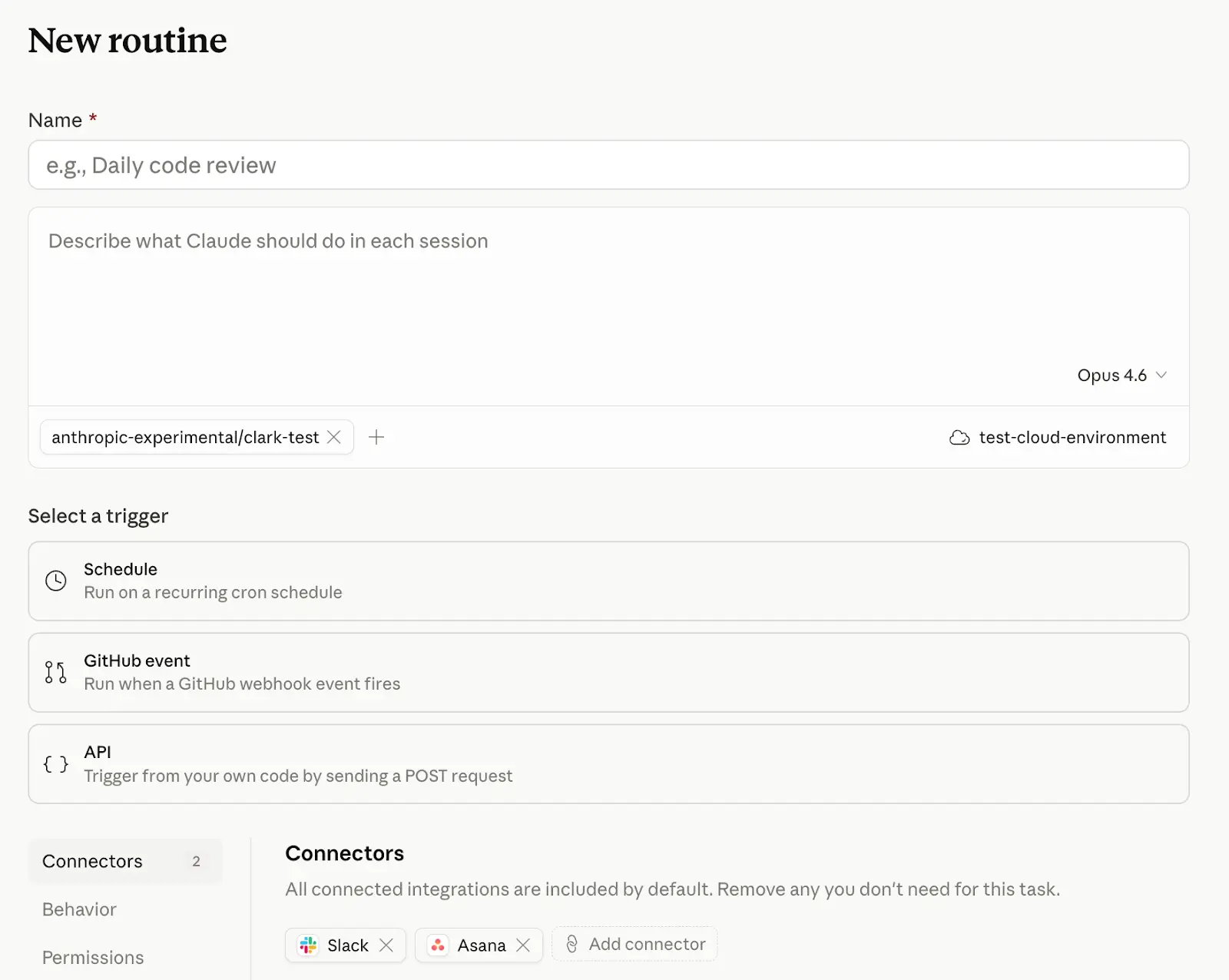 Claude Code Routinesの設定UI