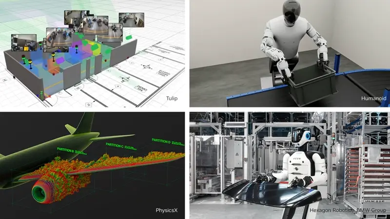 ハノーバーメッセの展示会場でロボットとデジタルツインが連動する様子