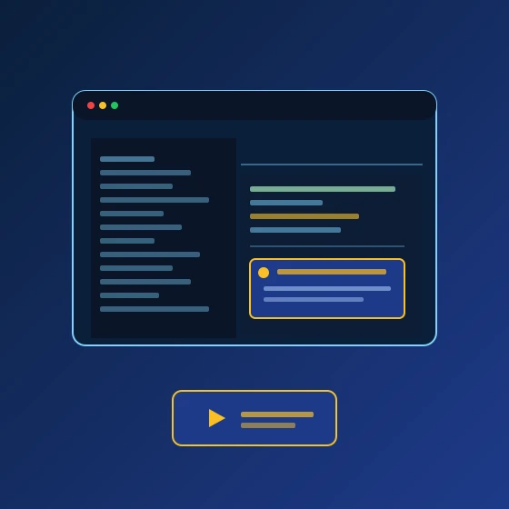 JetBrainsのIDE風のウィンドウにインラインチャットUIが重なる抽象イラスト