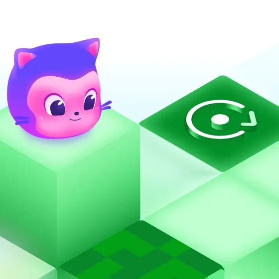 GitHubの公式マスコットMonaが立体的なブロックの上に立つイメージ