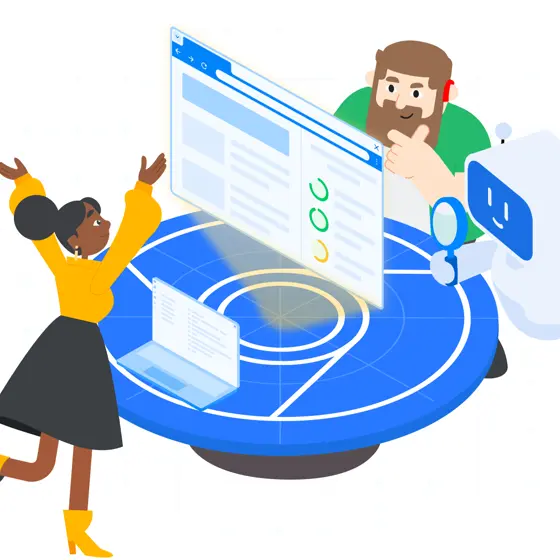 ブラウザとAIエージェントが連携してWebサイトを検証するイラスト