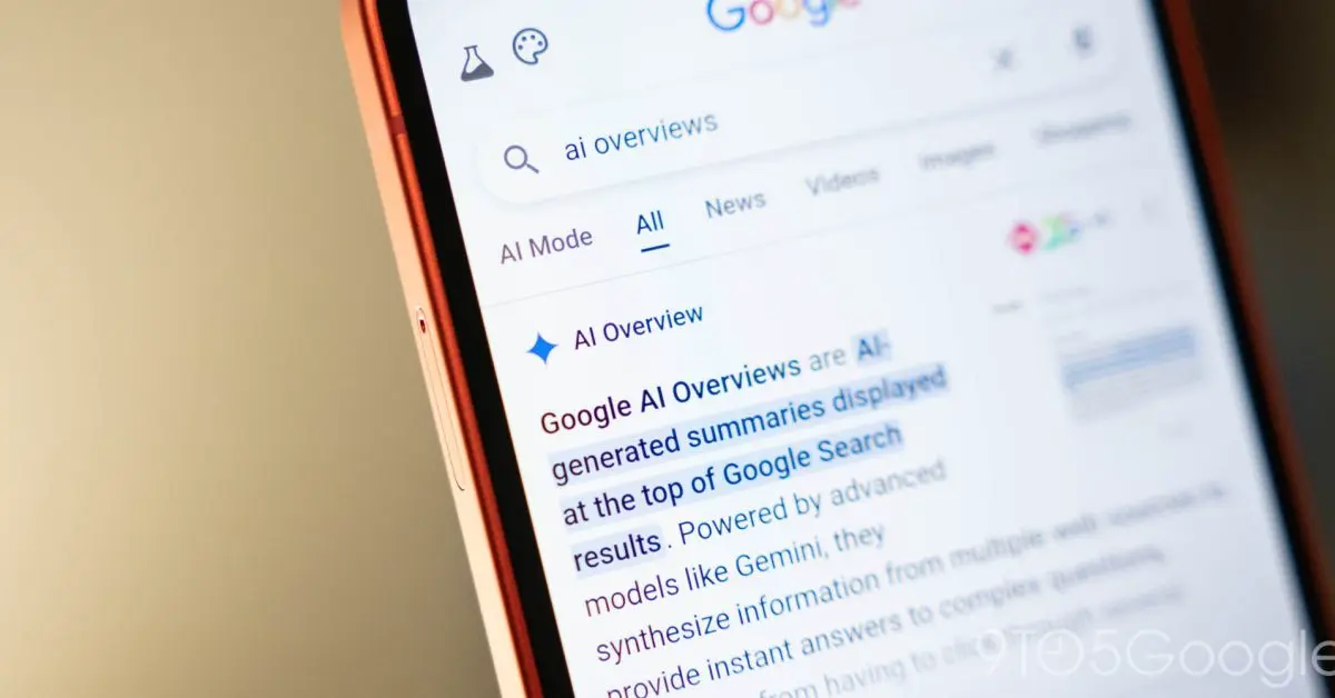 Google検索のAI Overviewsを示すスマートフォン画面