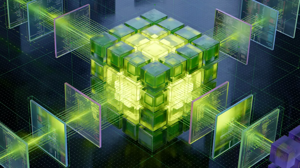 CUDA 13.3を表すNVIDIA公式の抽象的なタイル状GPU演算ブロックのビジュアル