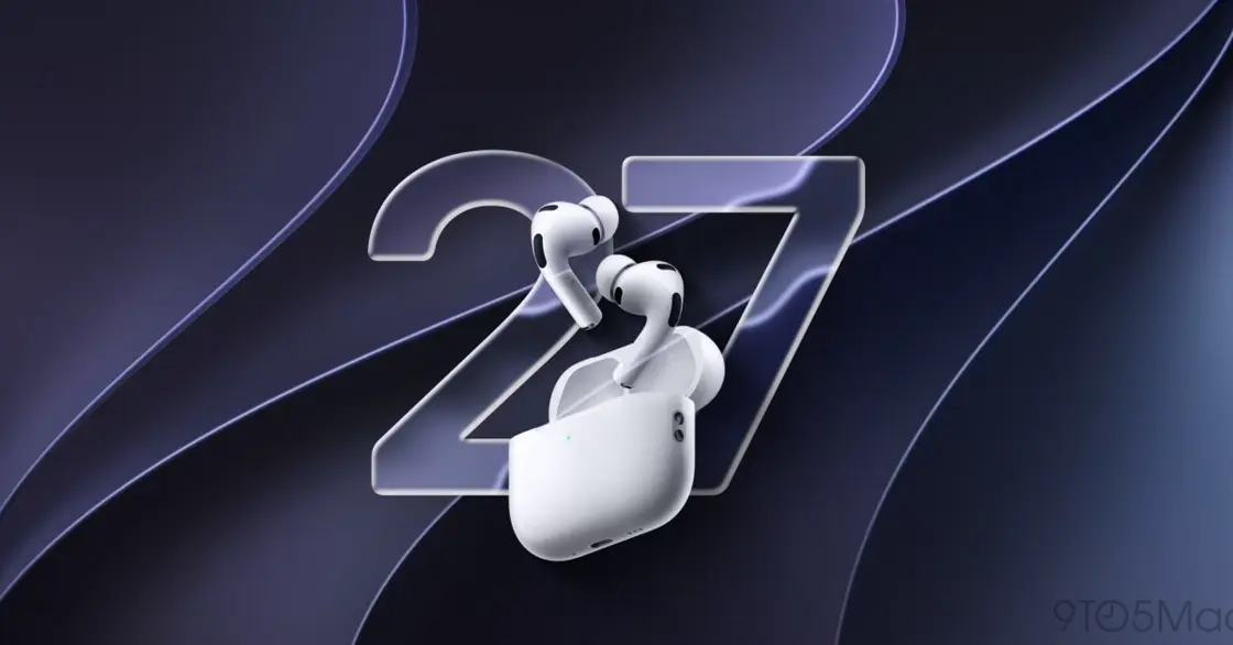 iOS 27のロゴとAirPods Proを組み合わせたイメージ