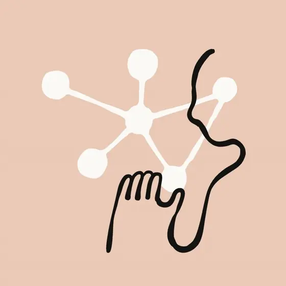手のひらと足のイラストを、ネットワーク状につながった点と線が結んでいる図