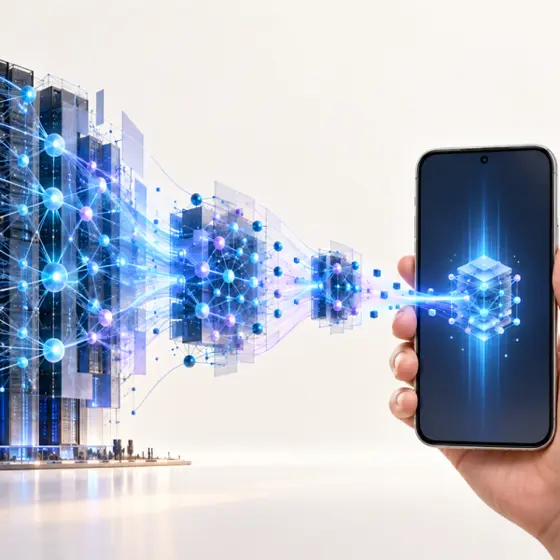 データセンターからネットワークが伸びてスマートフォンに接続される様子を示したイラスト