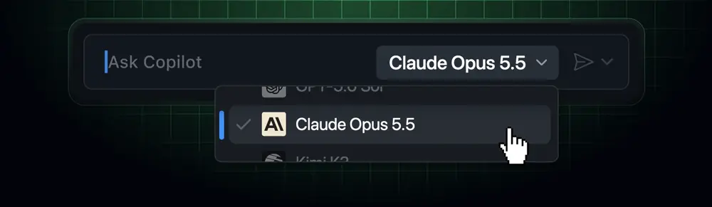 Copilotのモデルピッカーで「Claude Opus 5.5」が選択されている画面