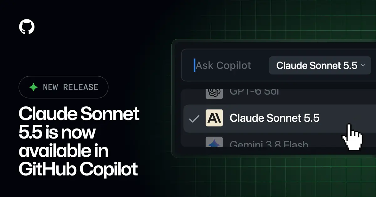 GitHub Copilotのモデルピッカーで「Claude Sonnet 5.5」を選択している画面